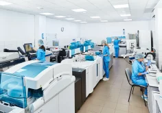 Team of scientists working together inside a research laboratory