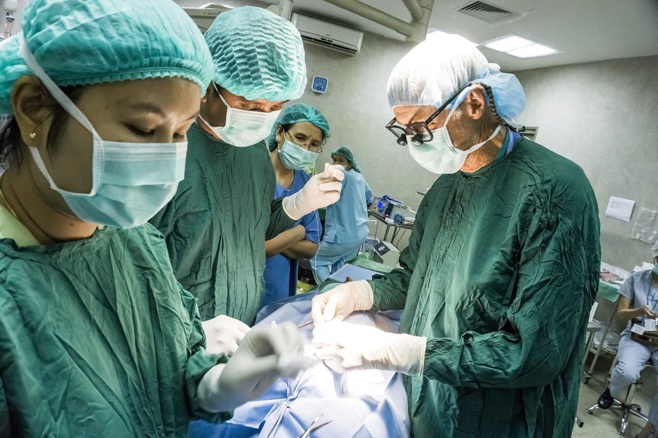 A hospital operating theatre prepared for surgery