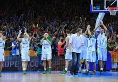 A packed basketball arena during an NBA game