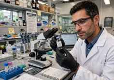 Researchers working on a personalised cancer vaccine in a laboratory