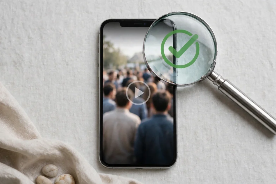 Smartphone playing a video being checked before sharing